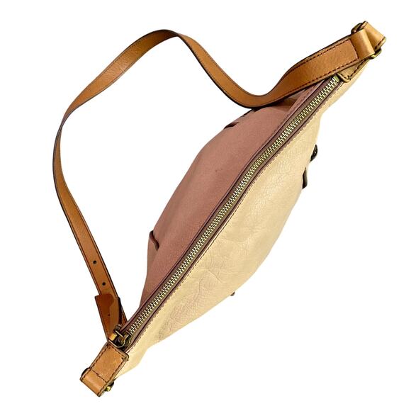 FOSSIL EMERSON Purse Blush Rose & Tan Leather Crossbody Bag Zips Pockets Boho - Picture 9 of 10